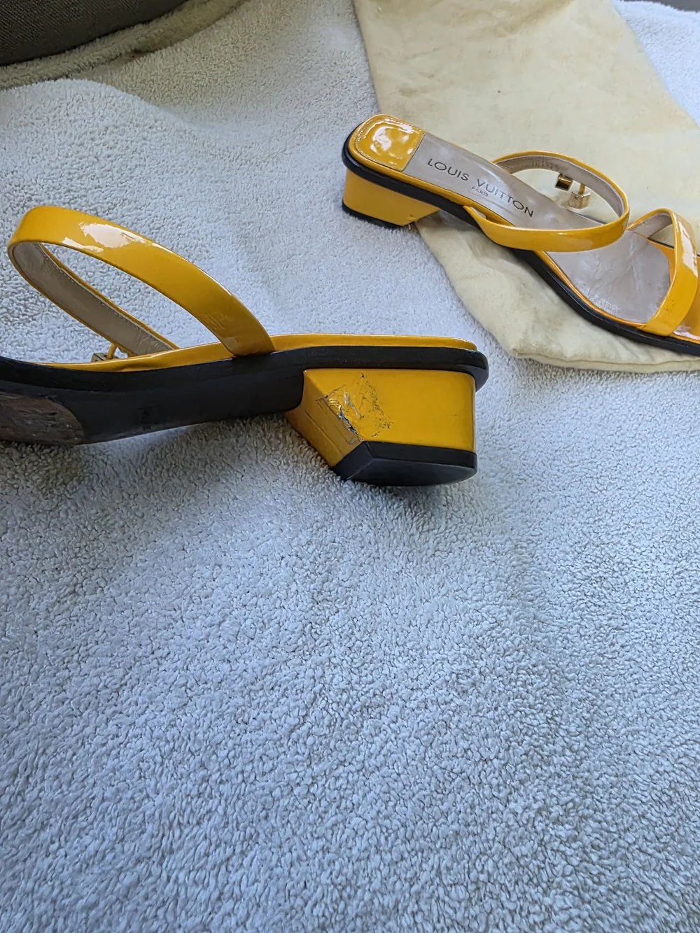 Louis Vuitton Patent Leather Yellow Strappy Square-Toe Sandals Size 37